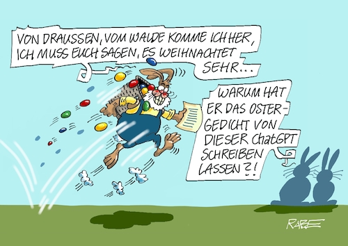 Cartoon: Große Sprünge (medium) by RABE tagged ostern,osterhase,ostereier,ostergras,rabe,ralf,böhme,cartoon,karikatur,pressezeichnung,farbcartoon,tagescartoon,intelligenz,ki,künstliches,gedicht,ostergedicht,weihnachtsgedicht,ostern,osterhase,ostereier,ostergras,rabe,ralf,böhme,cartoon,karikatur,pressezeichnung,farbcartoon,tagescartoon,intelligenz,ki,künstliches,gedicht,ostergedicht,weihnachtsgedicht