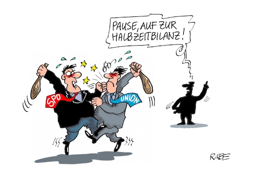 Cartoon: Halbzeitbilanz (medium) by RABE tagged groko,union,cdu,csu,spd,merkel,akk,berlin,bundesregierung,befragung,rabe,ralf,böhme,cartoon,karikatur,pressezeichnung,farbcartoon,tagescartoon,prügelei,halbzeit,halbzeitbilanz,groko,union,cdu,csu,spd,merkel,akk,berlin,bundesregierung,befragung,rabe,ralf,böhme,cartoon,karikatur,pressezeichnung,farbcartoon,tagescartoon,prügelei,halbzeit,halbzeitbilanz