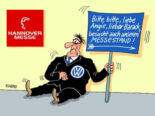 Cartoon: Hannovermesse Zwei (medium) by RABE tagged hannover,hannovermesse,staatsbesuch,obama,usa,merkel,kanzlerin,ttip,protest,rabe,ralf,böhme,cartoon,karikatur,pressezeichnung,farbcartoon,tagescartoon,handelsabkommen,mauer,transparent,protets,vw,abgasskandal,messestand,konzernchefs,entschädigung,hannover,hannovermesse,staatsbesuch,obama,usa,merkel,kanzlerin,ttip,protest,rabe,ralf,böhme,cartoon,karikatur,pressezeichnung,farbcartoon,tagescartoon,handelsabkommen,mauer,transparent,protets,vw,abgasskandal,messestand,konzernchefs,entschädigung