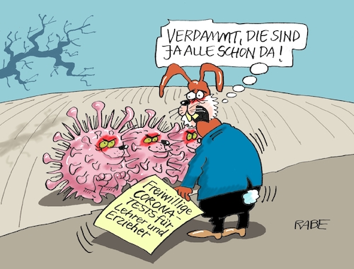 Cartoon: Hase und Igel (medium) by RABE tagged virus,corona,pandemie,coronakrise,rabe,ralf,böhme,cartoon,karikatur,pressezeichnung,farbcartoon,tagescartoon,viren,virenschutz,mundschutz,desinfektion,föderal,föderalismus,ländersache,schnelltests,risikogruppen,lehrer,schulen,kita,erzieherinnen,freiwilligeschulstart,hase,igel,acker,wettlauf,coronatests,virus,corona,pandemie,coronakrise,rabe,ralf,böhme,cartoon,karikatur,pressezeichnung,farbcartoon,tagescartoon,viren,virenschutz,mundschutz,desinfektion,föderal,föderalismus,ländersache,schnelltests,risikogruppen,lehrer,schulen,kita,erzieherinnen,freiwilligeschulstart,hase,igel,acker,wettlauf,coronatests