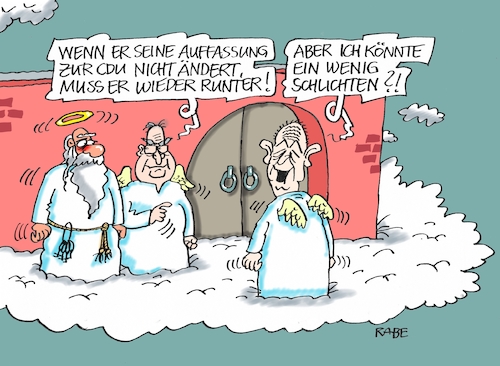 Cartoon: Heinerle (medium) by RABE tagged heiner,geißler,cdu,generalsekretär,schlichter,kohl,familienminister,exkanzler,bonn,tod,himmelstor,parteisekretär,rabe,ralf,böhme,cartoon,karikatur,pressezeichnung,farbcartoon,tagescartoon,wolke,himmel,petrus,altkanzler,helmut,parteifreund,streit,engel,flügel,heiner,geißler,cdu,generalsekretär,schlichter,kohl,familienminister,exkanzler,bonn,tod,himmelstor,parteisekretär,rabe,ralf,böhme,cartoon,karikatur,pressezeichnung,farbcartoon,tagescartoon,wolke,himmel,petrus,altkanzler,helmut,parteifreund,streit,engel,flügel