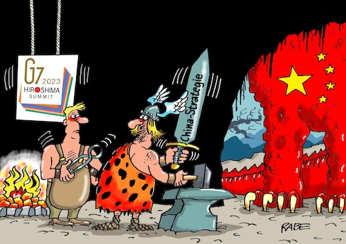 Cartoon: Heißes Eisen (medium) by RABE tagged china,penking,chinapolitik,taiwan,drachen,gipfel,gipfeltreffen,chinastrategierabe,ralf,böhme,cartoon,karikatur,pressezeichnung,farbcartoon,tagescartoon,sieben,industrie,wirtschaftsmächte,japan,hiroshima,summit,schmied,amboss,hammer,siegfried,sage,nibelungen,nibelungensage,china,penking,chinapolitik,taiwan,drachen,gipfel,gipfeltreffen,chinastrategierabe,ralf,böhme,cartoon,karikatur,pressezeichnung,farbcartoon,tagescartoon,sieben,industrie,wirtschaftsmächte,japan,hiroshima,summit,schmied,amboss,hammer,siegfried,sage,nibelungen,nibelungensage