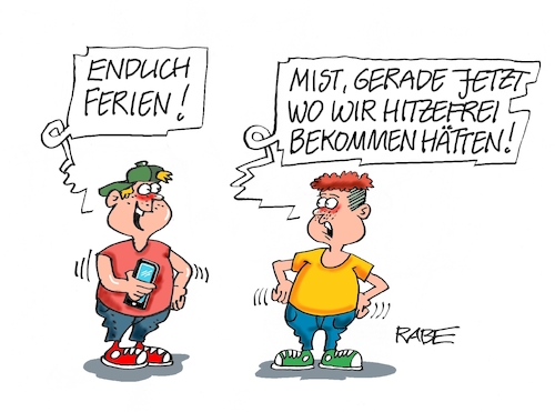 Cartoon: Hitzefrei (medium) by RABE tagged hitze,dürre,klima,klimawandel,wetterextreme,trockenheit,rabe,ralf,böhme,cartoon,karikatur,pressezeichnung,farbcartoon,tagescartoon,sommer,extremwetter,fächer,wedel,schule,schüler,kinder,jungs,hitzefrei,freistellung,ferien,schulferien,hitze,dürre,klima,klimawandel,wetterextreme,trockenheit,rabe,ralf,böhme,cartoon,karikatur,pressezeichnung,farbcartoon,tagescartoon,sommer,extremwetter,fächer,wedel,schule,schüler,kinder,jungs,hitzefrei,freistellung,ferien,schulferien