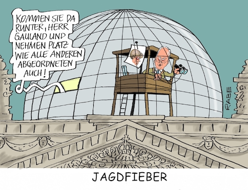 Cartoon: Hochsitz (medium) by RABE tagged petry,afd,abspaltung,austritt,rechte,frauke,gauland,rabe,ralf,böhme,cartoon,karikatur,pressezeichnung,farbcartoon,tagescartoon,bundestag,bundestagssitzung,hochsitz,jagd,merkel,kanzlerin,abgeordnete,rassismus,bundestagsdebatte,petry,afd,abspaltung,austritt,rechte,frauke,gauland,rabe,ralf,böhme,cartoon,karikatur,pressezeichnung,farbcartoon,tagescartoon,bundestag,bundestagssitzung,hochsitz,jagd,merkel,kanzlerin,abgeordnete,rassismus,bundestagsdebatte