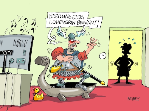 Cartoon: Homelohengrin (medium) by RABE tagged virus,corona,pandemie,coronakrise,rabe,ralf,böhme,cartoon,karikatur,pressezeichnung,farbcartoon,tagescartoon,viren,virenschutz,mundschutz,desinfektion,föderal,föderalismus,ländersache,ausgangssperre,kontaktsperre,homeoffice,lohengrin,abend,wagner,fernsehaufzeichnung,schwan,ente,schiff,rüstung,bühne,virus,corona,pandemie,coronakrise,rabe,ralf,böhme,cartoon,karikatur,pressezeichnung,farbcartoon,tagescartoon,viren,virenschutz,mundschutz,desinfektion,föderal,föderalismus,ländersache,ausgangssperre,kontaktsperre,homeoffice,lohengrin,abend,wagner,fernsehaufzeichnung,schwan,ente,schiff,rüstung,bühne