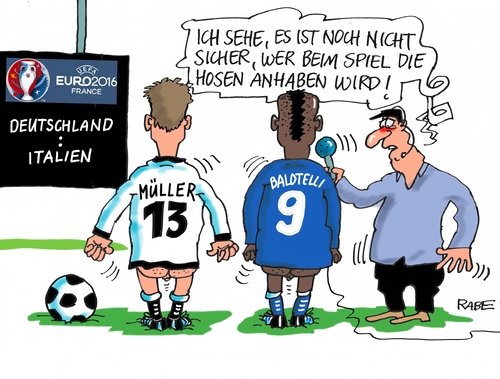 Cartoon: Hosen anhaben (medium) by RABE tagged fußball,em,paris,nationalelf,löw,reus,ruby,brandt,bellarabi,rabe,ralf,böhme,cartoon,karikatur,pressezeichnung,farbcartoon,tagescartoo,auswahl,orakel,italien,halbfinale,müller,balotelli,sieger,deutschland,unentschieden,fußball,em,paris,nationalelf,löw,reus,ruby,brandt,bellarabi,rabe,ralf,böhme,cartoon,karikatur,pressezeichnung,farbcartoon,tagescartoo,auswahl,orakel,italien,halbfinale,müller,balotelli,sieger,deutschland,unentschieden