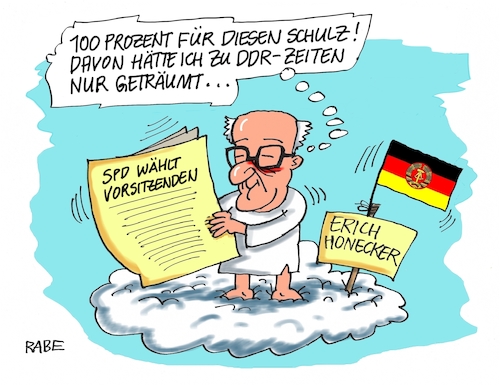 Cartoon: Hundert Prozent (medium) by RABE tagged martin,schulz,spd,vorsitz,gabriel,erich,honecker,ddr,wahlergebnis,wahlfälschung,sed,rabe,ralf,böhme,cartoon,karikatur,pressezeichnung,farbcartoon,tagescartoon,stasi,wolke,genossen,martin,schulz,spd,vorsitz,gabriel,erich,honecker,ddr,wahlergebnis,wahlfälschung,sed,rabe,ralf,böhme,cartoon,karikatur,pressezeichnung,farbcartoon,tagescartoon,stasi,wolke,genossen