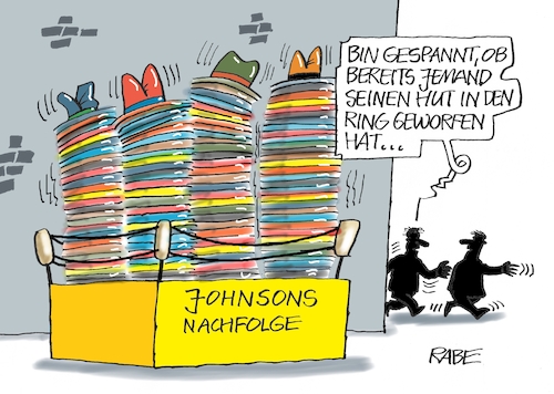 Cartoon: Hutmacher (medium) by RABE tagged boris,johnson,london,parlament,nachfolger,rücktritt,westminster,kabinett,schlammschlacht,rabe,ralf,böhme,cartoon,karikatur,pressezeichnung,farbcartoon,tagescartoon,boxring,seile,hut,hüte,bewerbung,premierminister,downingstreet,boris,johnson,london,parlament,nachfolger,rücktritt,westminster,kabinett,schlammschlacht,rabe,ralf,böhme,cartoon,karikatur,pressezeichnung,farbcartoon,tagescartoon,boxring,seile,hut,hüte,bewerbung,premierminister,downingstreet