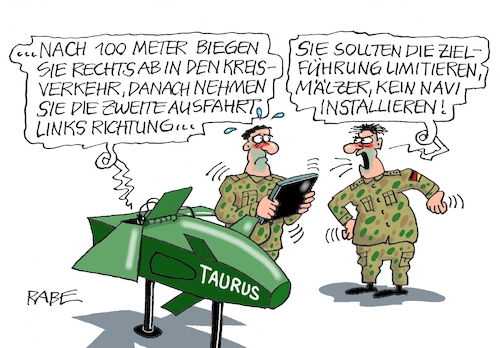 Cartoon: Hyperschallnavistystem (medium) by RABE tagged taurus,hyperschallrakete,marschflugkörper,waffenlieferung,bundeswehr,programmierung,zielführung,zielführungssystem,selenskyj,ukraine,ukrainekrieg,rabe,ralf,böhme,cartoon,karikatur,pressezeichnung,farbcartoon,tagescartoon,navi,navigationssystem,kreisverkehr,taurus,hyperschallrakete,marschflugkörper,waffenlieferung,bundeswehr,programmierung,zielführung,zielführungssystem,selenskyj,ukraine,ukrainekrieg,rabe,ralf,böhme,cartoon,karikatur,pressezeichnung,farbcartoon,tagescartoon,navi,navigationssystem,kreisverkehr