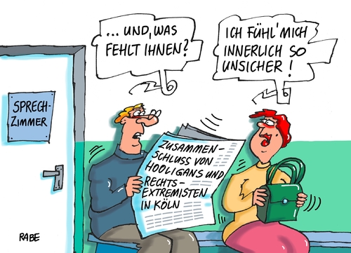 Cartoon: Inneres (medium) by RABE tagged innere,sicherheit,köln,hööligans,gewalt,rechte,rechtsextremismus,neonazis,islam,islamisten,salafisten,polizei,straßenschlachten,rabe,ralf,böhme,cartoon,karikatur,pressezeichnung,farbcartoon,tagescartoon,arzt,wartezimmer,patient,sprechzimmer,zusammenschluss,gefahr,innenminister,innere,sicherheit,köln,hööligans,gewalt,rechte,rechtsextremismus,neonazis,islam,islamisten,salafisten,polizei,straßenschlachten,rabe,ralf,böhme,cartoon,karikatur,pressezeichnung,farbcartoon,tagescartoon,arzt,wartezimmer,patient,sprechzimmer,zusammenschluss,gefahr,innenminister