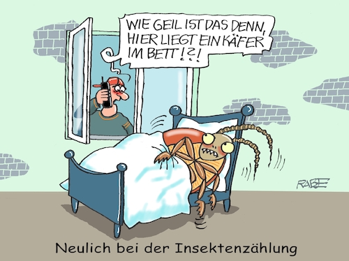 Cartoon: Insektenzählung (medium) by RABE tagged insekten,insektenzählung,käfer,wespen,schmetterlinge,zählung,zahlen,rabe,ralf,böhme,cartoon,karikatur,pressezeichnung,faarbcartoon,tagescartoon,fenster,bett,wohnung,verwandlung,franz,kafka,schriftsteller,insekten,insektenzählung,käfer,wespen,schmetterlinge,zählung,zahlen,rabe,ralf,böhme,cartoon,karikatur,pressezeichnung,faarbcartoon,tagescartoon,fenster,bett,wohnung,verwandlung,franz,kafka,schriftsteller