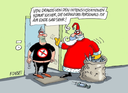 Cartoon: Intensivpredigt (medium) by RABE tagged corona,bundländerkonferenz,merkel,kanzleramt,lockerungen,stufenplan,öffnungen,lockdown,shutdown,baumärkte,impfdosen,rki,fallzahlen,inzidenzwert,spahn,impfzentren,impfreihenfolge,notbremse,impfpflicht,coronaleugner,impfgegner,aluhut,schwurbler,weihnachten,weihnachtsmann,gedicht,gedichtaufsagen,intensivbetten,intensivstation,corona,bundländerkonferenz,merkel,kanzleramt,lockerungen,stufenplan,öffnungen,lockdown,shutdown,baumärkte,impfdosen,rki,fallzahlen,inzidenzwert,spahn,impfzentren,impfreihenfolge,notbremse,impfpflicht,coronaleugner,impfgegner,aluhut,schwurbler,weihnachten,weihnachtsmann,gedicht,gedichtaufsagen,intensivbetten,intensivstation