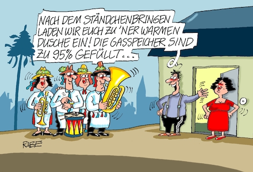 Cartoon: Kirmesgesellschaft (medium) by RABE tagged gas,gassparen,gasnotstand,gasgeben,sanktionen,gasspeicher,gasheizung,rabe,ralf,böhme,cartoon,karikatur,pressezeichnung,farbcartoon,tagescartoon,robert,habeck,putin,ukrainekrieg,kirmes,kirmesgesellschaft,kirmesburschen,platzmeister,ständchenbringen,duschen,einladung,gas,gassparen,gasnotstand,gasgeben,sanktionen,gasspeicher,gasheizung,rabe,ralf,böhme,cartoon,karikatur,pressezeichnung,farbcartoon,tagescartoon,robert,habeck,putin,ukrainekrieg,kirmes,kirmesgesellschaft,kirmesburschen,platzmeister,ständchenbringen,duschen,einladung