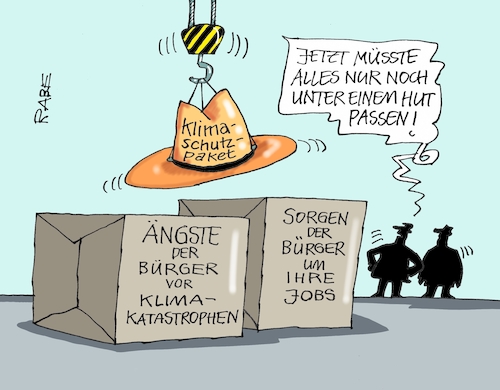 Cartoon: Klimaschutzhut (medium) by RABE tagged klimawandel,umwelt,umweltministerin,schulze,sp,klimapreis,heizung,auto,rabe,ralf,böhme,cartoon,karikatur,pressezeichnung,farbcartoon,tagescartoon,brücke,bettler,verkehr,klimaprämie,friday,for,future,klimaschutzpaket,klimapaket,klimakanzlerin,klimakompromisse,groko,spd,union,paket,hut,kran,umweltkatastrophen,klimakatastrophe,job,arbeitsplatz,arbeitsplatzverlust,klimawandel,umwelt,umweltministerin,schulze,sp,klimapreis,heizung,auto,rabe,ralf,böhme,cartoon,karikatur,pressezeichnung,farbcartoon,tagescartoon,brücke,bettler,verkehr,klimaprämie,friday,for,future,klimaschutzpaket,klimapaket,klimakanzlerin,klimakompromisse,groko,spd,union,paket,hut,kran,umweltkatastrophen,klimakatastrophe,job,arbeitsplatz,arbeitsplatzverlust