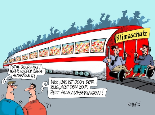 Cartoon: Klimazug (medium) by RABE tagged klimawandel,umwelt,umweltministerin,schulze,sp,klimapreis,heizung,auto,rabe,ralf,böhme,cartoon,karikatur,pressezeichnung,farbcartoon,tagescartoon,brücke,bettler,verkehr,klimaprämie,friday,for,future,klimazug,zug,bahn,zugausfälle,reisende,verspätungen,klimakonsens,müllbeseitigung,waldgipfel,plastebeutelverbot,abwrackprämie,db,klimawandel,umwelt,umweltministerin,schulze,sp,klimapreis,heizung,auto,rabe,ralf,böhme,cartoon,karikatur,pressezeichnung,farbcartoon,tagescartoon,brücke,bettler,verkehr,klimaprämie,friday,for,future,klimazug,zug,bahn,zugausfälle,reisende,verspätungen,klimakonsens,müllbeseitigung,waldgipfel,plastebeutelverbot,abwrackprämie,db