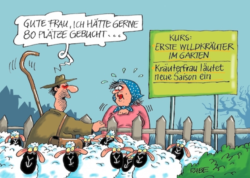 Cartoon: Kräutersaison (medium) by RABE tagged kräuter,kräuterfrau,gartenkräuter,küchenkräuter,frühling,speiseplan,rabe,ralf,böhme,cartoon,karikatur,pressezeichnung,farbcartoon,tagescartoon,schäfer,schafe,rhöhnschaf,eintrittskarten,kräuter,kräuterfrau,gartenkräuter,küchenkräuter,frühling,speiseplan,rabe,ralf,böhme,cartoon,karikatur,pressezeichnung,farbcartoon,tagescartoon,schäfer,schafe,rhöhnschaf,eintrittskarten