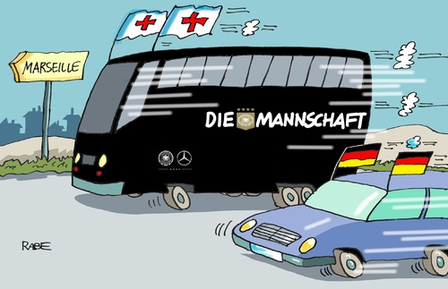 Cartoon: Krankentransport (medium) by RABE tagged em,fußball,england,aus,paris,heimreise,europameisterschaft,island,rabe,ralf,böhme,cartoon,karikatur,pressezeichnung,farbcartoon,tagescartoon,jogi,löw,halbfinale,frankreich,marseille,krank,mannschaftsbus,mercedes,deutschlandflagge,sieg,tourbus,mario,gommez,hummels,schweinsteiger,khedira,em,fußball,england,aus,paris,heimreise,europameisterschaft,island,rabe,ralf,böhme,cartoon,karikatur,pressezeichnung,farbcartoon,tagescartoon,jogi,löw,halbfinale,frankreich,marseille,krank,mannschaftsbus,mercedes,deutschlandflagge,sieg,tourbus,mario,gommez,hummels,schweinsteiger,khedira