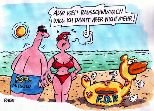 Cartoon: Krankschrumpfung (medium) by RABE tagged fdp,liberale,bundesregierung,kanzlerin,merkel,cdu,westerwelle,rösler,parteivorsitz,opposition,koalition,schwarzgelb,mitgliederschwund,parteiaustritt,parteitag,parteiführung,parteibuch,spenden,einnahmen,mitgliederzahl,schrumpfung,austritt,euro,krise,rückgank,parteisprecher,wahlergebnisse,frau,mann,ehepaar,badehose,bikini,sonne,strand,wasser,meer,ozean,ostsee,nordsee,wellen,ente,schwimmtier,schwimmhilfe,pflaster,gummiente,löcher,luft,fdp,liberale,bundesregierung,kanzlerin,merkel,cdu,westerwelle,rösler,parteivorsitz,opposition,koalition,schwarzgelb,mitgliederschwund,parteiaustritt,parteiführung,parteibuch,spenden,mitgliederzahl,einnahmen,schrumpfung,rückga,krise,euro,austritt