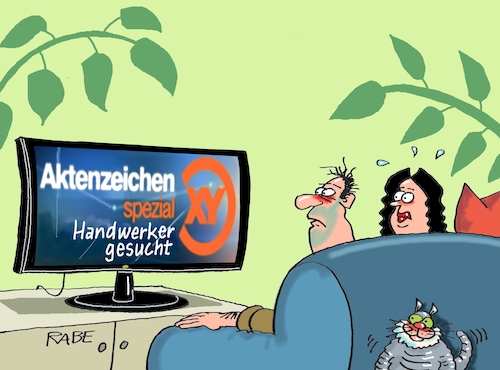 Cartoon: Kriminelles (medium) by RABE tagged handwerker,fachkräfte,fachkräftemangel,handwerkermangel,krise,inflation,materialmangel,ausbildung,ausbildungsberufe,handwerkerbetriebe,einstellungen,rabe,ralf,böhme,cartoon,karikatur,pressezeichnung,farbzeichnung,tagescartoon,zdf,xy,aktenzeichen,nepper,schlepper,bauernfänger,rudi,zerne,spezial,handwerker,fachkräfte,fachkräftemangel,handwerkermangel,krise,inflation,materialmangel,ausbildung,ausbildungsberufe,handwerkerbetriebe,einstellungen,rabe,ralf,böhme,cartoon,karikatur,pressezeichnung,farbzeichnung,tagescartoon,zdf,xy,aktenzeichen,nepper,schlepper,bauernfänger,rudi,zerne,spezial