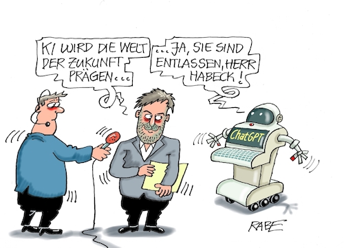 Cartoon: Künstliches (medium) by RABE tagged chatgpt,intelligenz,roboter,ki,volker,wissing,fdp,rabe,ralf,böhme,cartoon,karikatur,pressezeichnung,farbcartoon,tagescartoon,robert,habeck,zukunft,zukunftsvision,welt,prägung,entlassung,computertechnik,chatgpt,intelligenz,roboter,ki,volker,wissing,fdp,rabe,ralf,böhme,cartoon,karikatur,pressezeichnung,farbcartoon,tagescartoon,robert,habeck,zukunft,zukunftsvision,welt,prägung,entlassung,computertechnik