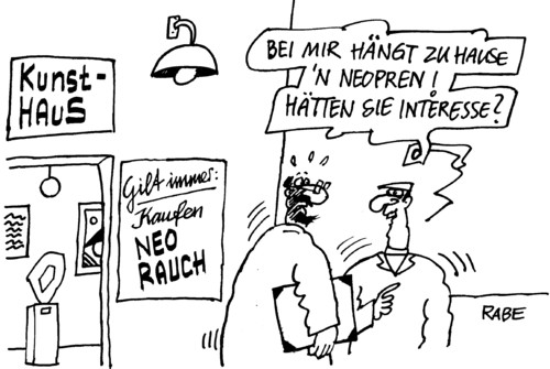 Cartoon: Kunsthaus (medium) by RABE tagged neo,rauch,neopren,künstler,maler,neorealismus,galerie,ausstellung,kunstmesse,kunstgalerie,auktion,auktionshaus,käufer,männer,gemälde,leinwand,pinsel,firnis,ölgemälde,acryltechnik,aquarell,palette,bilderrahmen,zeichnung,zeichenmappe,euro,krise,bilderhaken,aufhängen,haus,interesse,neopren,rauch,neoprenanzug,neorealismus,malerei,kunstmaler,kunstmesse,kunstauktion,bilderrahmen,acrylmalerei,künstler,kunst