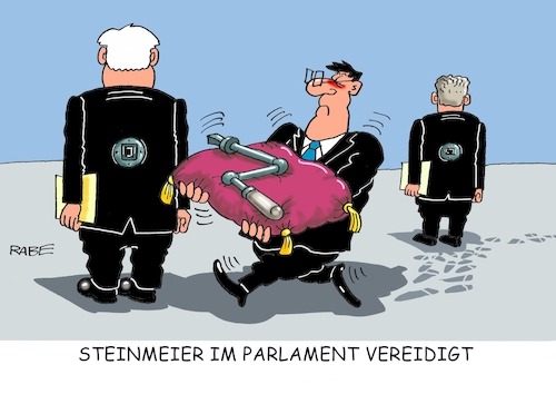 Cartoon: Kurbelübergabe (medium) by RABE tagged steinmeier,bundespräsident,gauck,vereidigung,bundestag,parlament,bundesrat,staatsoberhaupt,rabe,ralf,böhme,cartoon,karikatur,pressezeichnung,farbcartoon,tagescartoon,kurbel,kissen,amt,amtsgeschäfte,steinmeier,bundespräsident,gauck,vereidigung,bundestag,parlament,bundesrat,staatsoberhaupt,rabe,ralf,böhme,cartoon,karikatur,pressezeichnung,farbcartoon,tagescartoon,kurbel,kissen,amt,amtsgeschäfte