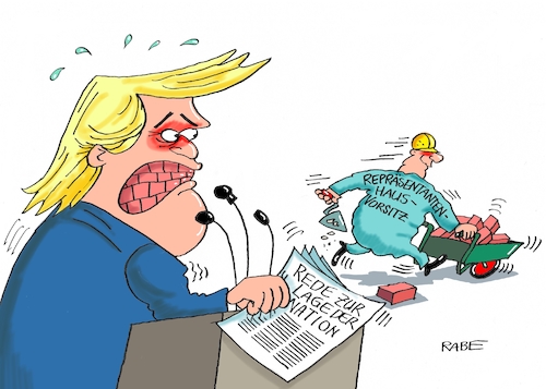 Cartoon: Lage der Nation (medium) by RABE tagged trump,präsident,weisses,haus,washington,toilette,klo,klodeckel,sanierung,erneuerung,oval,office,rabe,ralf,böhme,cartoon,karikatur,pressezeichnung,farbcartoon,tagescartoon,shutdown,mauer,mexico,rede,lag,der,nation,demokraten,republikaner,ziegel,redeverbot,schubkarre,ziegelsteine,maurer,kelle,repräsententantenhaus,trump,präsident,weisses,haus,washington,toilette,klo,klodeckel,sanierung,erneuerung,oval,office,rabe,ralf,böhme,cartoon,karikatur,pressezeichnung,farbcartoon,tagescartoon,shutdown,mauer,mexico,rede,lag,der,nation,demokraten,republikaner,ziegel,redeverbot,schubkarre,ziegelsteine,maurer,kelle,repräsententantenhaus