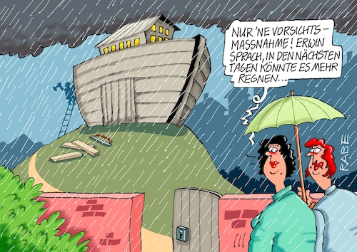 Cartoon: Land unter (medium) by RABE tagged klima,klimaziele,klimawende,ampel,wissing,streit,umsetzung,rabe,ralf,böhme,cartoon,karikatur,pressezeichnung,farbcartoon,tagescartoon,regen,regenschauer,sintflut,starkregen,überschwemmung,arche,noah,bibel,schiffsbau,klima,klimaziele,klimawende,ampel,wissing,streit,umsetzung,rabe,ralf,böhme,cartoon,karikatur,pressezeichnung,farbcartoon,tagescartoon,regen,regenschauer,sintflut,starkregen,überschwemmung,arche,noah,bibel,schiffsbau