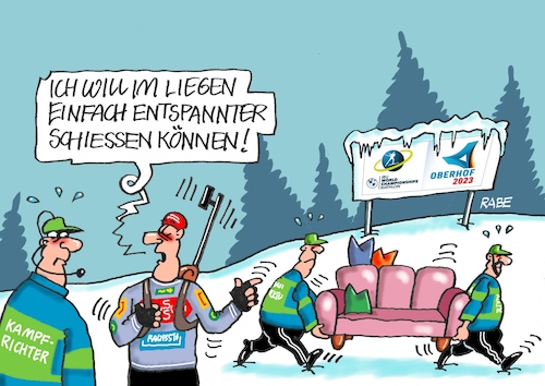 Cartoon: Liegeplätzchen (medium) by RABE tagged oberhof,rennrodler,rennrodeln,schlitten,bob,bobbahn,eiskanal,sportler,rabe,ralf,böhme,cartoon,karikatur,pressezeichnung,farbcartoon,tagescartoon,biathlon,läufer,wm,gewehr,ziel,schießstand,enspannung,sofa,couch,kampfrichter,schnee,oberhof,rennrodler,rennrodeln,schlitten,bob,bobbahn,eiskanal,sportler,rabe,ralf,böhme,cartoon,karikatur,pressezeichnung,farbcartoon,tagescartoon,biathlon,läufer,wm,gewehr,ziel,schießstand,enspannung,sofa,couch,kampfrichter,schnee