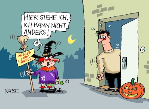 Cartoon: Lutherausspruch (medium) by RABE tagged halloween,süßes,saures,kürbis,hexe,gespenst,horror,grusel,rabe,ralf,böhme,cartoon,karikatur,pressezeichnung,farbcartoon,tagescartoon,luther,lutherzitat,reformation,bibel,kirche,glaube,halloween,süßes,saures,kürbis,hexe,gespenst,horror,grusel,rabe,ralf,böhme,cartoon,karikatur,pressezeichnung,farbcartoon,tagescartoon,luther,lutherzitat,reformation,bibel,kirche,glaube