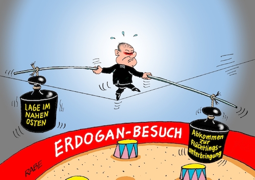 Cartoon: Manege frei zum Schlagabtausch (medium) by RABE tagged israel,nahost,hamas,palästina,gazastreifen,erdogan,türkei,staatsbesuch,deutschland,scholz,kanzler,ampel,rabe,ralf,böhme,cartoon,karikatur,pressezeichnung,farbacrtoon,tagescartoon,manege,zirkus,balanceakt,balance,drahtseil,drahtseilakt,flüchtlingsdeal,eu,flüchtlingsunterbringung,israel,nahost,hamas,palästina,gazastreifen,erdogan,türkei,staatsbesuch,deutschland,scholz,kanzler,ampel,rabe,ralf,böhme,cartoon,karikatur,pressezeichnung,farbacrtoon,tagescartoon,manege,zirkus,balanceakt,balance,drahtseil,drahtseilakt,flüchtlingsdeal,eu,flüchtlingsunterbringung