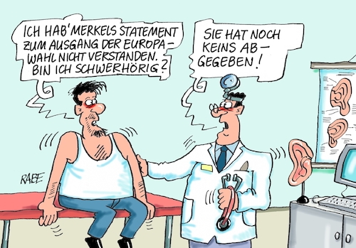 Cartoon: Merkelstatement (medium) by RABE tagged europawahl,mai,brüssel,eu,rabe,ralf,böhme,cartoon,karikatur,pressezeichnung,farbcartoon,tagescartoon,kreistag,kreistagswahlen,wahlsonntag,sitze,kandidaten,wahlcoaching,wähler,wählercoaching,coach,merkel,cdu,wahldebakel,statement,ohrenarzt,patient,wahlfiasko,union,spd,grüne,europawahl,mai,brüssel,eu,rabe,ralf,böhme,cartoon,karikatur,pressezeichnung,farbcartoon,tagescartoon,kreistag,kreistagswahlen,wahlsonntag,sitze,kandidaten,wahlcoaching,wähler,wählercoaching,coach,merkel,cdu,wahldebakel,statement,ohrenarzt,patient,wahlfiasko,union,spd,grüne