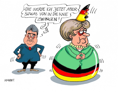 Cartoon: Merkelstehauf (medium) by RABE tagged merkel,kanzlerin,union,spd,gabriel,kanzlerkandidat,bundestagswahl,kanzler,rabe,ralf,böhme,cartoon,karikatur,pressezeichnung,farbcartoon,tagescartoon,spielzeug,clown,stehaufmännchen,merkel,kanzlerin,union,spd,gabriel,kanzlerkandidat,bundestagswahl,kanzler,rabe,ralf,böhme,cartoon,karikatur,pressezeichnung,farbcartoon,tagescartoon,spielzeug,clown,stehaufmännchen