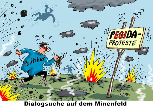 Cartoon: Minenfeld (medium) by RABE tagged minenfeld,politiker,pegida,demo,proteste,gespräch,abendland,dresden,antiislamisierung,islam,islamismus,moslem,muslime,rabe,ralf,böhme,cartoon,karikatur,pressezeichnung,farbcartoon,tagescartoon,minen,tretminen,bomben,explosion,minenfeld,politiker,pegida,demo,proteste,gespräch,abendland,dresden,antiislamisierung,islam,islamismus,moslem,muslime,rabe,ralf,böhme,cartoon,karikatur,pressezeichnung,farbcartoon,tagescartoon,minen,tretminen,bomben,explosion