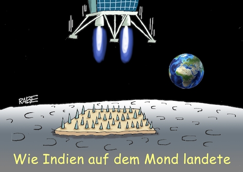 Cartoon: Mondlandung (medium) by RABE tagged weltall,erde,erdtrabant,mond,mondmission,mondlandung,rabe,ralf,böhme,cartoon,karikatur,pressezeichnung,farbcartoon,tagescartoon,mondfähre,mondoberfläche,nagelbrett,nägel,fakier,inder,weltall,erde,erdtrabant,mond,mondmission,mondlandung,rabe,ralf,böhme,cartoon,karikatur,pressezeichnung,farbcartoon,tagescartoon,mondfähre,mondoberfläche,nagelbrett,nägel,fakier,inder