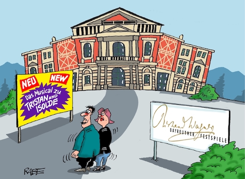 Cartoon: Musicaltime (medium) by RABE tagged bayreuth,wagner,festspiele,parsifal,tristan,isolde,siegfried,rabe,ralf,böhme,cartoon,karikatur,pressezeichnung,farbcartoon,tagescartoon,festspielhaus,musical,aufführung,indentan,bayreuth,wagner,festspiele,parsifal,tristan,isolde,siegfried,rabe,ralf,böhme,cartoon,karikatur,pressezeichnung,farbcartoon,tagescartoon,festspielhaus,musical,aufführung,indentan