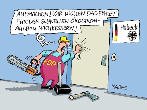 Cartoon: Nachbesserwisser (medium) by RABE tagged energiewende,windkraft,windräder,solarenergie,umweltminister,robert,habeck,grüne,rabe,ralf,böhme,cartoon,karikatur,pressezeichnung,farbcartoon,tagescartoon,michel,lastenträger,kosten,energiepreise,lindner,fdp,nachbesserung,hammer,axt,kettensäge,ökostrompaket,erneuerung,putin,ukrainekrieg,sanktionen,windkraftausbau,energiewende,windkraft,windräder,solarenergie,umweltminister,robert,habeck,grüne,rabe,ralf,böhme,cartoon,karikatur,pressezeichnung,farbcartoon,tagescartoon,michel,lastenträger,kosten,energiepreise,lindner,fdp,nachbesserung,hammer,axt,kettensäge,ökostrompaket,erneuerung,putin,ukrainekrieg,sanktionen,windkraftausbau