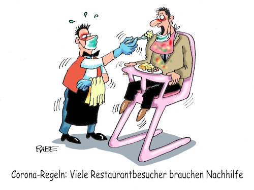 Cartoon: Nachhilfe (medium) by RABE tagged virus,corona,pandemie,coronakrise,rabe,ralf,böhme,cartoon,karikatur,pressezeichnung,farbcartoon,tagescartoon,viren,virenschutz,mundschutz,desinfektion,föderal,föderalismus,ländersache,lockerungen,schutzmassnahmen,restaurant,retsaurantbesitzer,gäste,besucher,baby,babystühlchen,nachhilfe,fütterung,lätzchen,virus,corona,pandemie,coronakrise,rabe,ralf,böhme,cartoon,karikatur,pressezeichnung,farbcartoon,tagescartoon,viren,virenschutz,mundschutz,desinfektion,föderal,föderalismus,ländersache,lockerungen,schutzmassnahmen,restaurant,retsaurantbesitzer,gäste,besucher,baby,babystühlchen,nachhilfe,fütterung,lätzchen