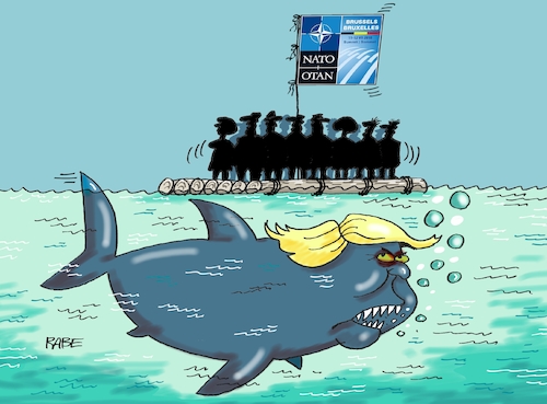 Cartoon: Natogipfel nochmal (medium) by RABE tagged nato,natogipfel,brüssel,eu,stoltenberg,trump,merkel,russland,rabe,ralf,böhme,cartoon,karikatur,pressezeichnung,farbcartoon,tagescartoon,floss,hai,meer,tiefsee,bruttoinlandsbrodukt,militärausgaben,steigeung,autritt,bündnisspartner,nato,natogipfel,brüssel,eu,stoltenberg,trump,merkel,russland,rabe,ralf,böhme,cartoon,karikatur,pressezeichnung,farbcartoon,tagescartoon,floss,hai,meer,tiefsee,bruttoinlandsbrodukt,militärausgaben,steigeung,autritt,bündnisspartner