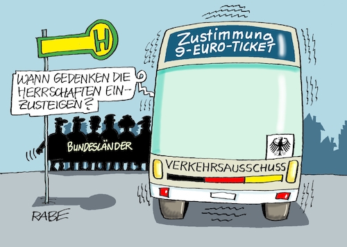 Cartoon: Neun Euro Ticket to Ride (medium) by RABE tagged energiewende,windkraft,windräder,solarenergie,umweltminister,robert,habeck,grüne,rabe,ralf,böhme,cartoon,karikatur,pressezeichnung,farbcartoon,tagescartoon,michel,lastenträger,kosten,energiepreise,corona,ukrainekrieg,preissteigerung,entlastung,bus,bahn,bund,länder,verkehrsausschuß,zustimmung,bushaltestelle,haltestelle,ticket,fahrschein,energiewende,windkraft,windräder,solarenergie,umweltminister,robert,habeck,grüne,rabe,ralf,böhme,cartoon,karikatur,pressezeichnung,farbcartoon,tagescartoon,michel,lastenträger,kosten,energiepreise,corona,ukrainekrieg,preissteigerung,entlastung,bus,bahn,bund,länder,verkehrsausschuß,zustimmung,bushaltestelle,haltestelle,ticket,fahrschein