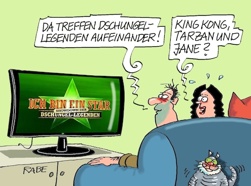 Cartoon: Nochmal Dschungelcamp (medium) by RABE tagged klima,klimakrise,klimaurteil,schweiz,eu,eugh,senioren,rabe,ralf,böhme,cartoon,karikatur,pressezeichnung,farbcartoon,tagescartoon,klimaaktivisten,klimakleber,letzte,generation,dschungel,dschungelcamp,dschungellegenden,tarzan,jane,kingkong,king,kong,rtl,tv,show,unterhaltung,klima,klimakrise,klimaurteil,schweiz,eu,eugh,senioren,rabe,ralf,böhme,cartoon,karikatur,pressezeichnung,farbcartoon,tagescartoon,klimaaktivisten,klimakleber,letzte,generation,dschungel,dschungelcamp,dschungellegenden,tarzan,jane,kingkong,king,kong,rtl,tv,show,unterhaltung