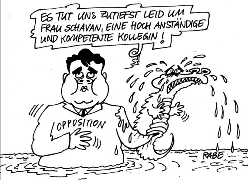 Cartoon: Nochmal Krokodilstränen (medium) by RABE tagged krokodilstränen,schavan,bundesbildungsministerin,betrug,plagiat,plagiatsaffäre,guttenberg,studium,uni,doktorarbeit,rabe,ralf,böhme,cartoon,karikatur,düsseldorf,wissenschaftsstreit,prüfverfahren,fakultät,fakultätsrat,gutachter,verfahren,doktor,doktortitel,entzug,prüfung,täuschung,merkel,kanzlerin,cdu,vertrauen,rücktritt,promotionsarbeit,anette,schule,opposition,spd,grüne,linke,gabriel,krokodil,tränen,weinen,krokodilstränen,schavan,bundesbildungsministerin,betrug,plagiat,plagiatsaffäre,guttenberg,studium,uni,doktorarbeit,rabe,ralf,böhme,cartoon,karikatur,düsseldorf,wissenschaftsstreit,prüfverfahren,fakultät,fakultätsrat,gutachter,verfahren,doktor,doktortitel,entzug,prüfung,täuschung,merkel,kanzlerin,cdu,vertrauen,rücktritt,promotionsarbeit,anette,schule,opposition,spd,grüne,linke,gabriel,krokodil,tränen,weinen