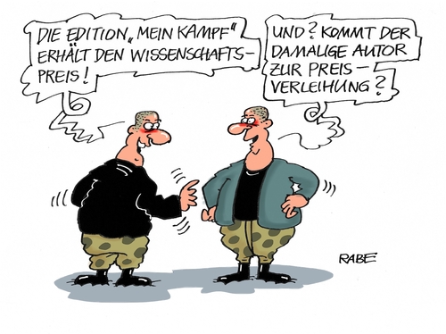 Cartoon: Nochmal Preisverleihung (medium) by RABE tagged wissenschaftspreis,preis,preisträger,mein,kampf,edition,adolf,hitler,rabe,ralf,böhme,cartoon,karikatur,pressezeichnung,farbcartoon,tagescartoon,nazi,neonazi,glatze,preisverleihung,wissenschaftspreis,preis,preisträger,mein,kampf,edition,adolf,hitler,rabe,ralf,böhme,cartoon,karikatur,pressezeichnung,farbcartoon,tagescartoon,nazi,neonazi,glatze,preisverleihung