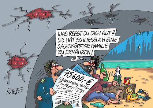 Cartoon: Nochmal Überbrückung (medium) by RABE tagged spiegel,familienministerin,rücktritt,frankreichurlaub,ahrtal,jahrhundertflut,rabe,ralf,böhme,cartoon,karikatur,pressezeichnung,farbcartoon,tagescartoon,überbrückungsgeld,spiegel,familienministerin,rücktritt,frankreichurlaub,ahrtal,jahrhundertflut,rabe,ralf,böhme,cartoon,karikatur,pressezeichnung,farbcartoon,tagescartoon,überbrückungsgeld