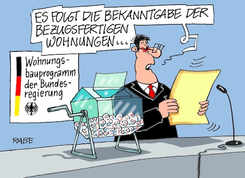 Cartoon: Nochmal Wohnungsbau (medium) by RABE tagged wohnungen,wohnungsbau,neubau,neubauten,wohnungsbauprogramm,baufirmen,bundesregierung,rabe,ralf,böhme,cartoon,karikatur,pressezeichnung,farbcartoon,tagescartoon,trommel,lostrommel,lotto,ziehung,bekanntgabe,ziehungsgerät,wohnungen,wohnungsbau,neubau,neubauten,wohnungsbauprogramm,baufirmen,bundesregierung,rabe,ralf,böhme,cartoon,karikatur,pressezeichnung,farbcartoon,tagescartoon,trommel,lostrommel,lotto,ziehung,bekanntgabe,ziehungsgerät