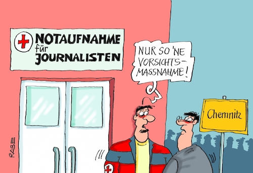 Cartoon: Notaufnahme (medium) by RABE tagged chemnitz,sachsen,aufmarsch,demo,rabe,ralf,böhme,cartoon,karikatur,pressezeichnung,farbcartoon,tagescartoon,dresden,polizei,merkel,weg,dienstreise,westafrika,asyl,asylantrag,ausreise,afd,pegida,journalisten,reporter,schlägertruppen,arzt,notarzt,kamerateam,rechte,gewalt,chemnitz,sachsen,aufmarsch,demo,rabe,ralf,böhme,cartoon,karikatur,pressezeichnung,farbcartoon,tagescartoon,dresden,polizei,merkel,weg,dienstreise,westafrika,asyl,asylantrag,ausreise,afd,pegida,journalisten,reporter,schlägertruppen,arzt,notarzt,kamerateam,rechte,gewalt