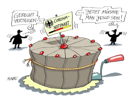 Cartoon: Notpaket (medium) by RABE tagged virus,corona,pandemie,coronakrise,rabe,ralf,böhme,cartoon,karikatur,pressezeichnung,farbcartoon,tagescartoon,viren,virenschutz,mundschutz,desinfektion,föderal,föderalismus,ländersache,notpaket,hilfspaket,rettungsschirm,torte,kuchen,tortenstücke,milliardenhilfe,milliardenpaket,unternehmen,freiberufler,kliniken,virus,corona,pandemie,coronakrise,rabe,ralf,böhme,cartoon,karikatur,pressezeichnung,farbcartoon,tagescartoon,viren,virenschutz,mundschutz,desinfektion,föderal,föderalismus,ländersache,notpaket,hilfspaket,rettungsschirm,torte,kuchen,tortenstücke,milliardenhilfe,milliardenpaket,unternehmen,freiberufler,kliniken