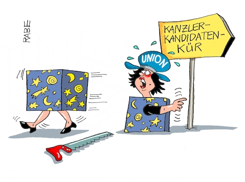 Cartoon: Ohne Unterleib (medium) by RABE tagged kanzlerkandidat,kanzlerkandidatenkür,kanzlerkandidatenrennen,söder,csu,union,dcu,spahn,merz,laschet,rabe,ralf,böhme,cartoon,karikatur,pressezeichnung,farbcartoon,tagescartoon,merkel,kanzlerin,akk,parteikrise,rücktritt,zauber,magie,säge,zaubertrick,dame,ohne,unterleib,parteivorsitz,parteispitze,kanzlerkandidat,kanzlerkandidatenkür,kanzlerkandidatenrennen,söder,csu,union,dcu,spahn,merz,laschet,rabe,ralf,böhme,cartoon,karikatur,pressezeichnung,farbcartoon,tagescartoon,merkel,kanzlerin,akk,parteikrise,rücktritt,zauber,magie,säge,zaubertrick,dame,ohne,unterleib,parteivorsitz,parteispitze