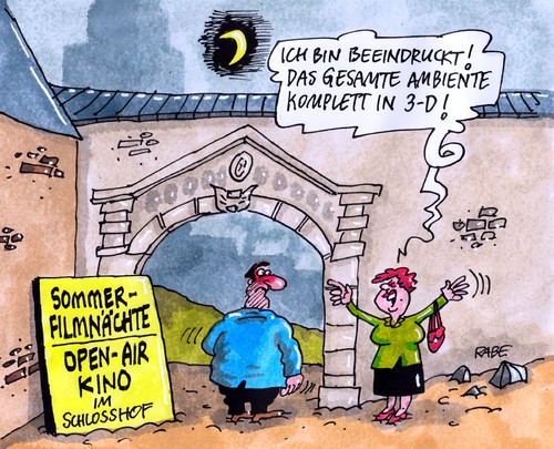 Cartoon: Open Air Kino (medium) by RABE tagged kino,openair,sommernacht,sommernachtskino,sommerfilmnacht,filmnacht,himmel,mond,sterne,sommer,leinwand,film,filmvorführer,filmvorstellung,schloss,schlosshof,wiese,bänke,popcorn,eis,filmrolle,krimi,actionfilm,horrorfilm,ambiente,dreidimensional