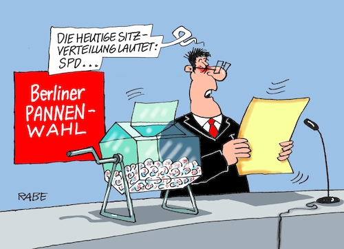 Cartoon: Pannen Non Stop (medium) by RABE tagged berlin,berlinwahl,senatswahl,pannenwahl,wahlergebnis,stimmzettel,wählerstimmen,auszählung,rabe,ralf,böhme,cartoon,farbcartoon,pressezeichnung,tagescartoon,los,lostrommel,ziehung,bekanntgabe,lose,narrenkappe,karneval,berlin,berlinwahl,senatswahl,pannenwahl,wahlergebnis,stimmzettel,wählerstimmen,auszählung,rabe,ralf,böhme,cartoon,farbcartoon,pressezeichnung,tagescartoon,los,lostrommel,ziehung,bekanntgabe,lose,narrenkappe,karneval